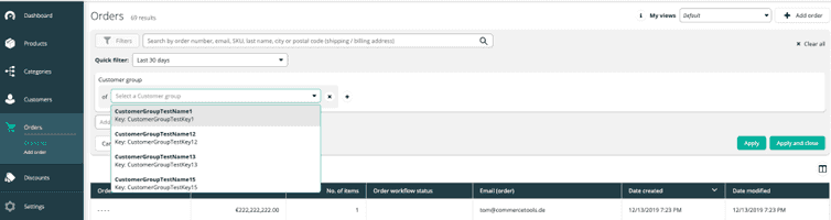 Filter orders by customer group